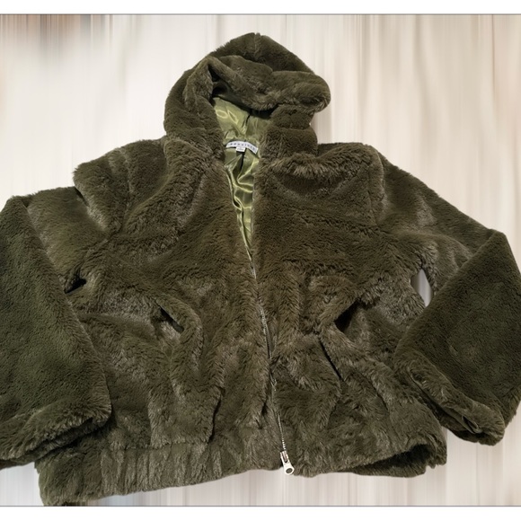 NEW 36point5 Women's Hoodied Jacket Pockets Faux Fur Zip Up in Green Size Large. - Picture 12 of 16